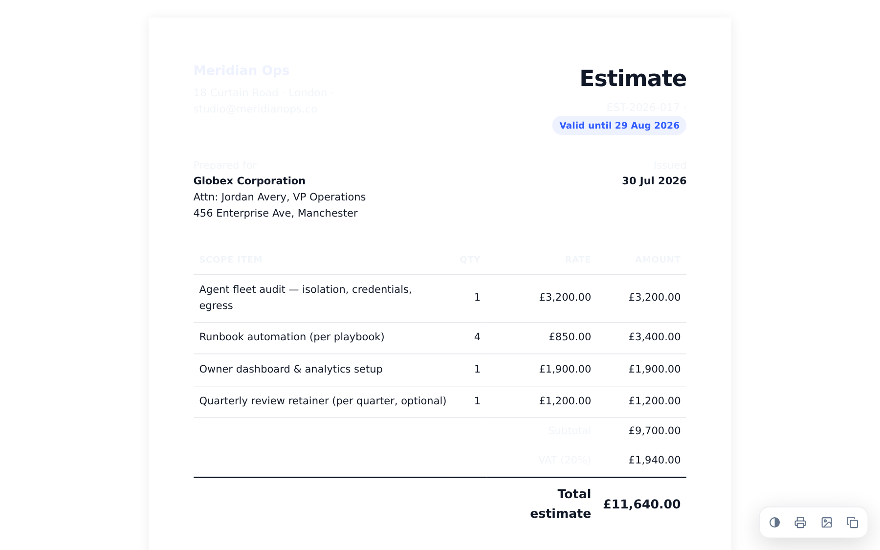 Estimate / quote template preview